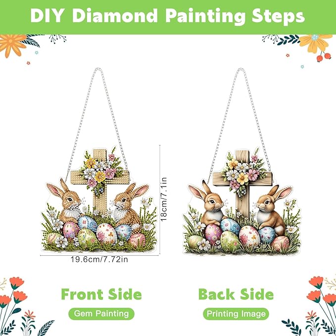 NAIMOER Easter Cross Diamond Art Hanging Kits for Adults, 5D Special Shaped Rhinestone, DIY Acrylic Spring Diamond Art Painting Window Pendants Home Garden Wall Hanging Ornament Kits, Double Sided