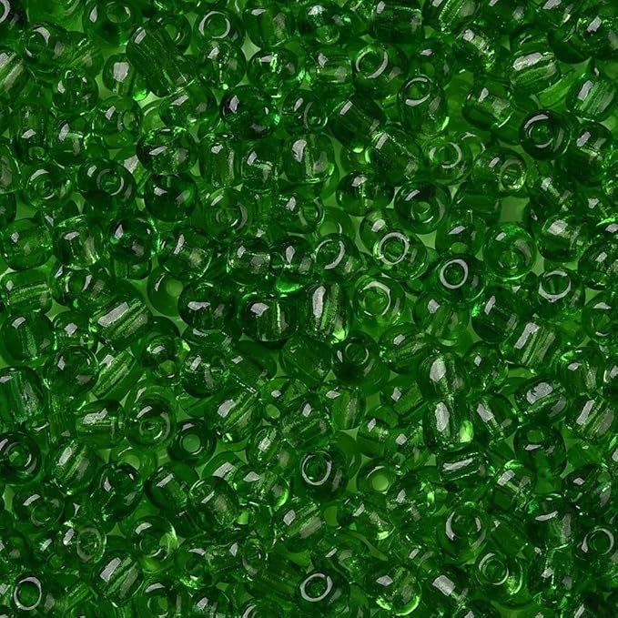 Perlin Glass Seed Beads 4mm 6/0 Round 1100pcs Mini Small Pony Spacer Beads Kit for Jewelry Making Earrings Bracelets Pendants Waist DIY Handmade (Dark Green Transparent)