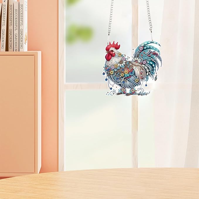 AiYuanzsh Animal Rooster DIY Diamond Art Ornament Kits 5D Diamond Painting Hanging Kit for Adults, Creative Acrylic Pendant, Special Shaped Crystal Rhinestones Wall Ornaments, Home Decoration Craft