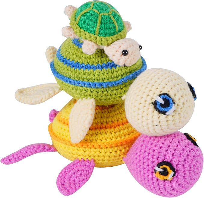 Hadwoer Crochet Kit for Beginners, Crochet Animal Kit, DIY Crochet Animal Kit with Step-by-Step Video Tutorials, Perfect for Beginners of All Ages - 3-Pack Turtle Set