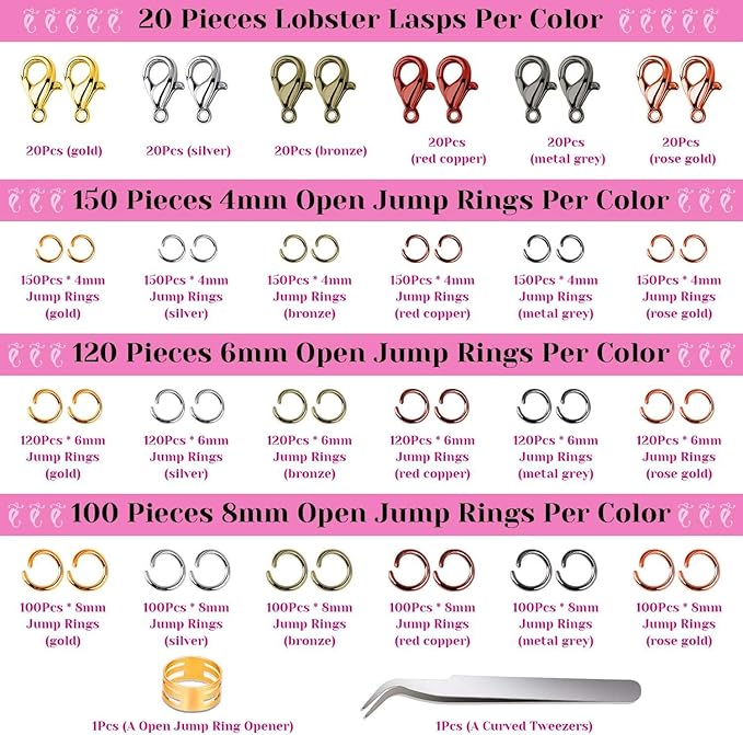 Jump Rings, Cridoz 2340Pcs Open Jump Rings and Lobster Clasps Jewelry Making Supplies Kit for Necklace and Jewelry Repair