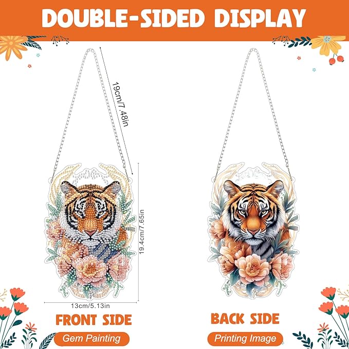 NAIMOER DIY Hanging Diamond Art Kits for Adults, Tiger Diamond Painting Kits, Special Shaped Rhinestone, Acrylic 5D Gem Art Craft Window Pendants Home Garden Wall Hanging Ornament Kits