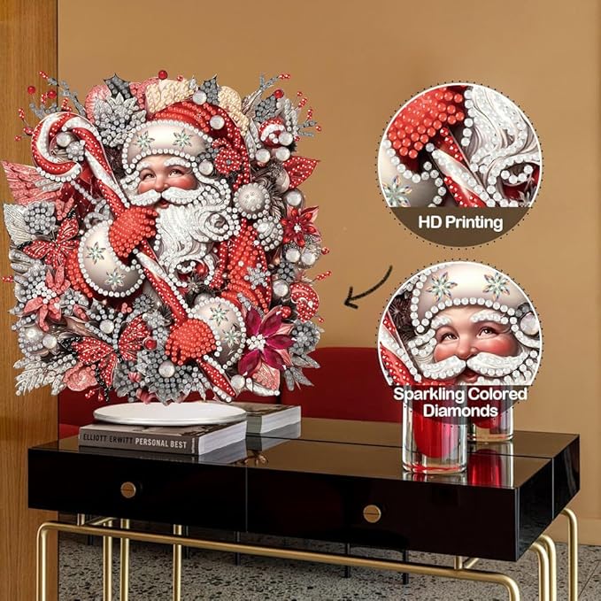 NEGEKFKX Santa Claus Tabletop Ornament DIY Diamonds Art Painting kit,Christmas Desktop Diamonds Painting Kit for Adult,Acrylic Diamonds Painting Board Kit Ornament, Special Crystal Diamond