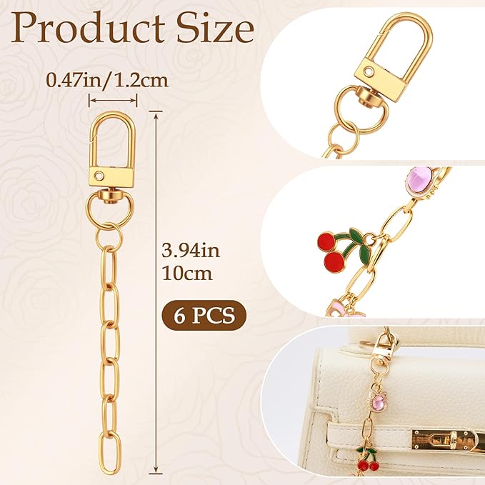 Hzopcw 6pcs Keychain Making Kit, Gold Key Ring Swivel Snap Hook Chains, Alloy Extender Keychain Bag Charm Kits for DIY Crafts Jewelry Making Handbag Purses- A Style