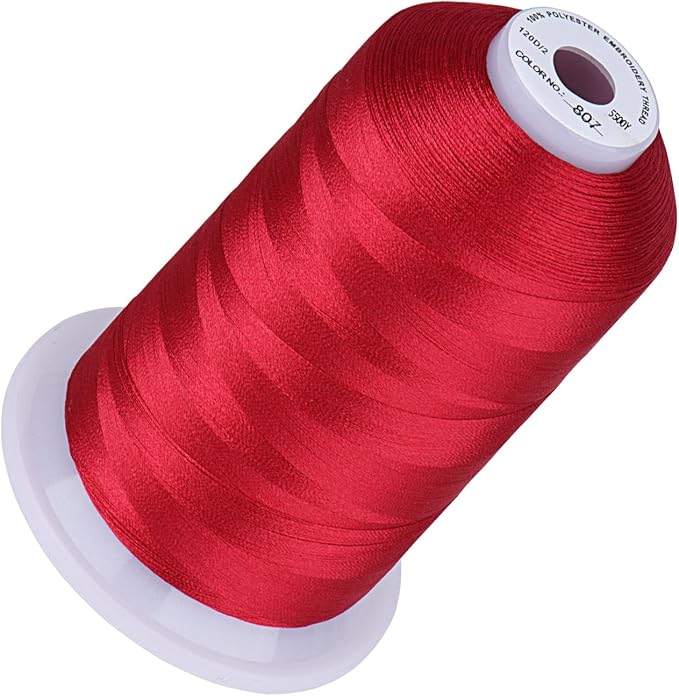 Simthread 5500Yds Embroidery Thread, 5000M High-Yardage 40WT 100% Polyester Thread – 170+ Vivid Colors, High-Speed Rated – Compatible with Brother, Singer, Janome & More - Carmine 807