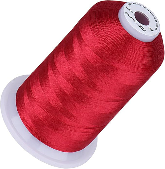 Simthread 5500Yds Embroidery Thread, 5000M High-Yardage 40WT 100% Polyester Thread – 170+ Vivid Colors, High-Speed Rated – Compatible with Brother, Singer, Janome & More - Carmine 807