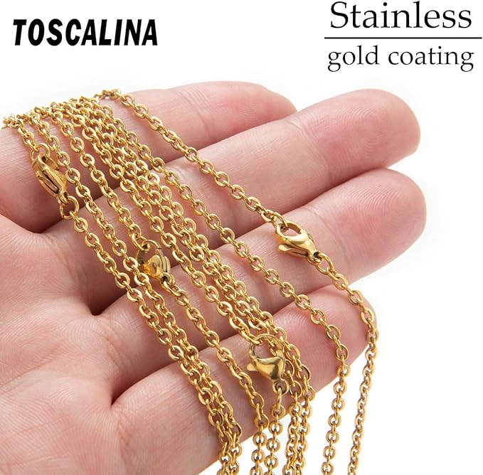 20 Pack Necklace Chains Gold Plated Stainless Steel Cable Chain Necklace Bulk for Jewelry Making, 16 Inches