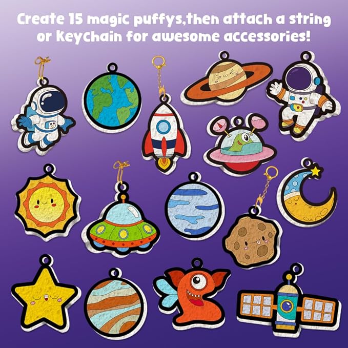 MZYTOZA Magic Foam Texture Painting Kit - 3D Art Craft Aqua Magic Puffs Paint Kit, 15 Mess-Free Paint by Number Craft for Kids (Space and Planets)