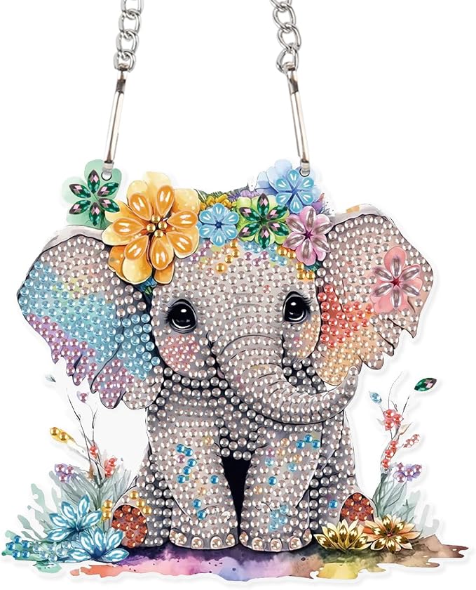 AiYuanzsh Diamond Art Painting Pendant Kits 5D Diamond Art Painting Art Hanging Kit Animal Elephant DIY Diamond Crystal Window Pendant Kit for Adults Gift Wall Home Decoration