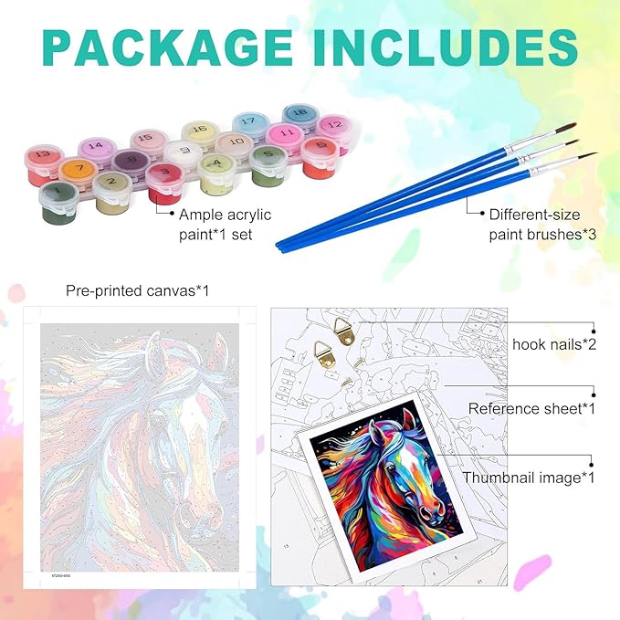 cviokrdu Horse Paint by Numbers Kit for Adults - Animals Adult Paint by Number Kits on Canvas, DIY Oil Painting for Gift Home Wall Decor (16x20inch)