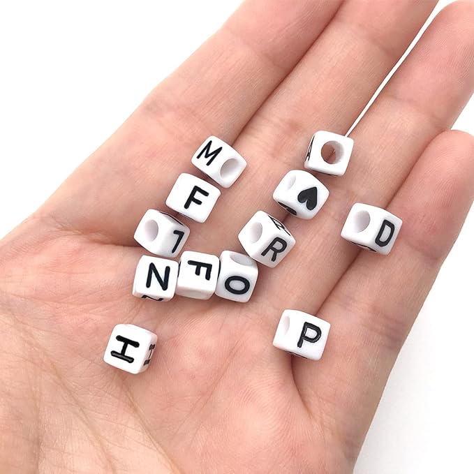 Alphabet Beads A-Z 1000+Pcs Letter Beads, Acrylic 4x7mm Round Letter Bead Kits,Black Digit and Colorful Smile Bead for Bracelets Necklaces DIY Jewelry Making (Square White,1000+PCS)