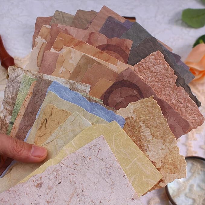 84 Sheets Small Textured Scrapbook Paper and 3D Embossed Collage Paper, Vintage Deckled Edge Paper Ephemera for Junk Journal Supplies, Mixed Media, Card Making, DIY Craft Art