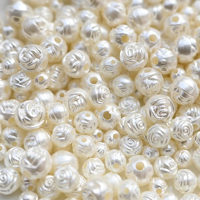 Pearlescent Rose Flower Bead for Bracelets,Cute Small Unique White Acrylic Aesthetic Beads for Jewelry Making with Holes,Bulk DIY Bracelet Phone Charms Strap Decoration Accessories 6-10mm