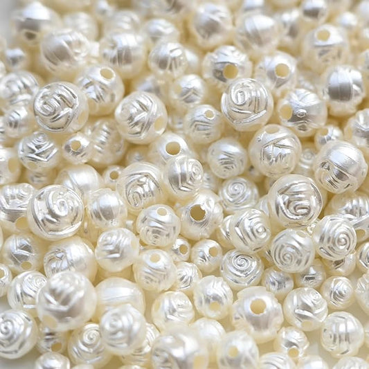 Pearlescent Rose Flower Bead for Bracelets,Cute Small Unique White Acrylic Aesthetic Beads for Jewelry Making with Holes,Bulk DIY Bracelet Phone Charms Strap Decoration Accessories 6-10mm