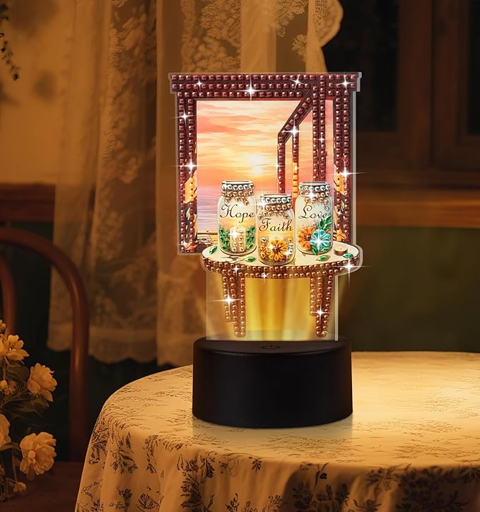 Diamond Painting Night Light, Diamond Painting Kits For Adults Desktop Ornaments For Table Tabletop Decor Diamond Art Accessories For Adult Beginner Touch Lamp for Bedrooms Living Room-Wish bottle