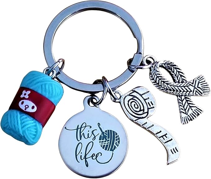 Kit's Kiss Crocheting Keychain Knitting Lover Keychain Knitter Crocheter Gift Scarf Tape Measure Yarn Ball Charm Quilter Crochet Hook Knitting Needles Crafter