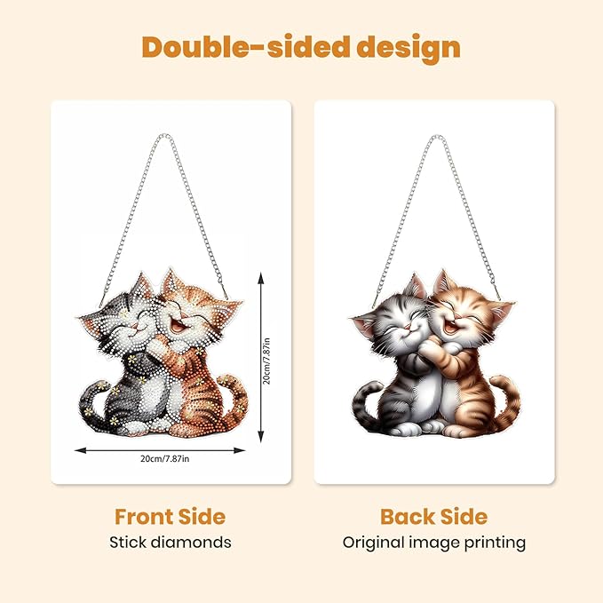 MXJSUA Cartoon Kittens Diamond Art Hanging Kits for Adults Beginners, DIY Acrylic Special Shaped Crystal Diamond Gem Drills Pendant Art Painting Ornament for Home Wall Decor Gift