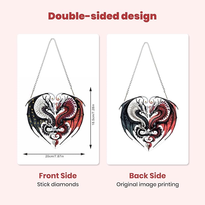MXJSUA Two Dragons Diamond Painting Art Window Suncatchers, Diamond Art Kits for Adults Hanging Ornaments with Chain, 5D Special Shape Crystal Diamond Pendant Accessories for Decor Gift 8x8 Inch
