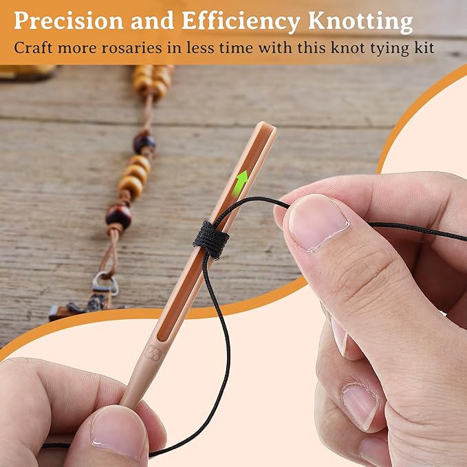 Dunkive 2 Pack Rosary Cord Knotting Tool, #7#9 and #36 Dual Head Twine Knotting Tool, Rosary Making Supplies, Beads Tying Kit, Beading Cord Kit for Jewelry, Fishing Hook, Bracelet(Brown)