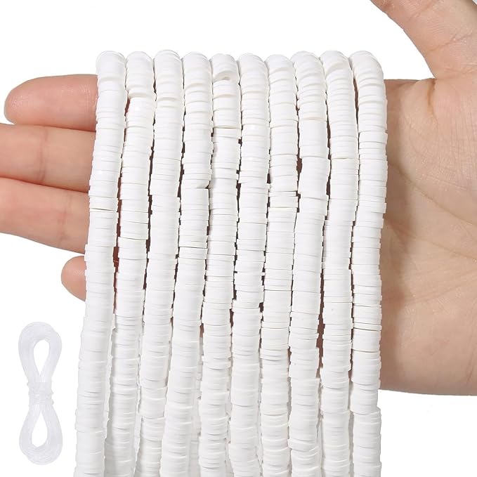 3600 pcs White Clay Beads for Bracelets Making, 10 Strands Flat Round Polymer Clay Beads 6mm Spacer Heishi Beads for Jewelry Making Earring Necklace