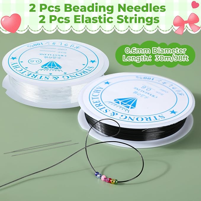 Tondiamo 32000 Pcs 2mm Glass Seed Beads and 12000 Pcs 7mm Tube Beads Set, Small Craft for DIY Bracelet Necklaces Crafting Jewelry Making Supplies with Beading Needles Elastic Strings, 48 Colors