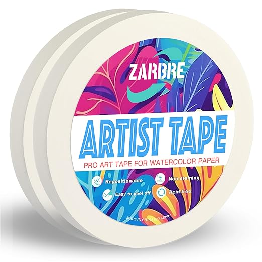 Artist Tape, 2 Pack White Art Tape for Watercolor Paper, Medium Tack Masking Drafting Tape for Painting Canvas Framing, Acid-Free, 0.5in Wide 328FT Long Total
