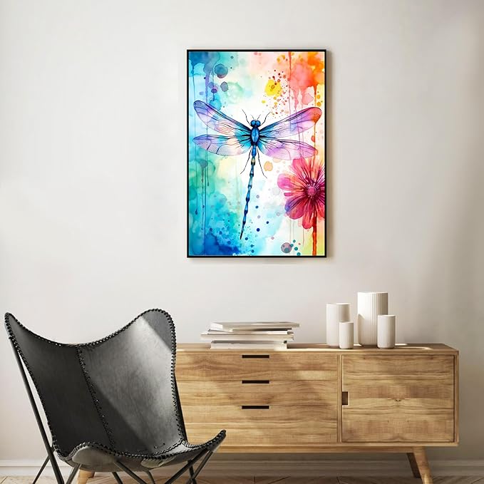 Framed Paint by Numbers Kit for Adults Beginner Dragonfly, Adult Paint by Number Kits on Canvas Framed Flower, DIY Acrylic Oil Painting by Numbers with Frame, Perfect for Home Decor Gift 8 X 12 Inch