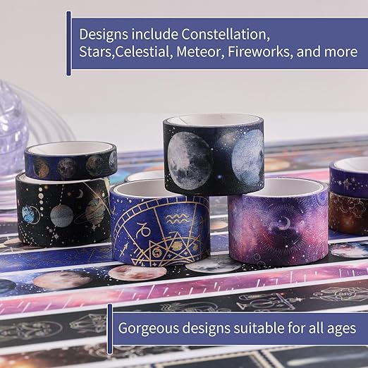 32 Rolls Washi Tape Set, Gold Foil Galaxy Decorative Masking Tape Constellation, Stars, Celestial, Adhesive Tape for Bullet Journal, Diy Craft, Scrapbooking Supplies, Gift Wrapping, Party Decoration