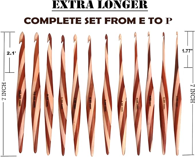 Brainmart Wooden Crochet Hooks, Set of 12 Premium Maple & Red Wood Knitting Hooks, 3.5mm(E) to 12mm(P) with Holder Ergonomic Knitting Needles, Perfect for Knitters & Crocheting