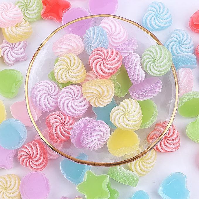 50 pcs Jelly Sugar Candy Flatback Charms, DIY Craft Making Resin Jewelry Making Kit, Heart Star Resin Flatback Beads for Women DIY Scrapbooking Crafts Hair Clips Cell Phone Case Making
