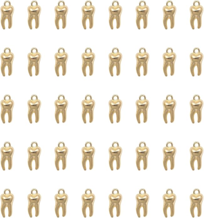 30 Pcs Teeth Charms 1.5 x 0.7 x 0.5 cm Metal Cute Small Tooth Pendants for Women DIY Jewelry Making Supplies Necklace Bracelets Findings Kit Bulk Decoration