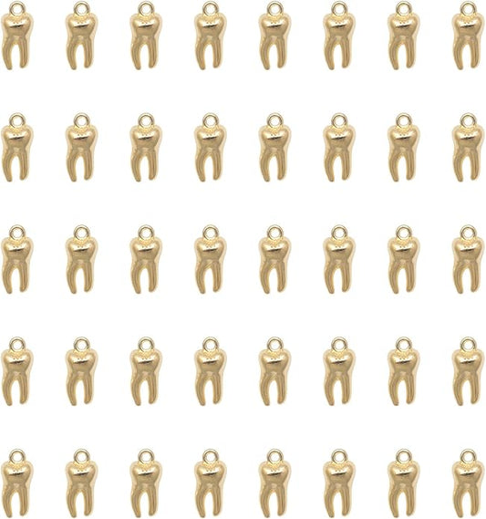 30 Pcs Teeth Charms 1.5 x 0.7 x 0.5 cm Metal Cute Small Tooth Pendants for Women DIY Jewelry Making Supplies Necklace Bracelets Findings Kit Bulk Decoration