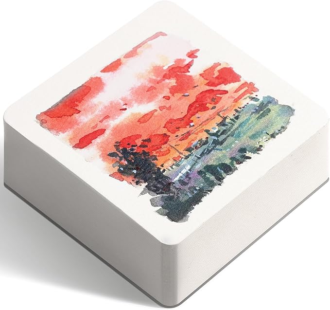 FLUNBRATO Watercolor Sketchbook 80 Sheets,3.5 x 3.5 Inch,100% Cotton Mini Travel Watercolor Paper Pad,Cold Press 140LB 300GSM,Two-Edge Glue Binding Compact Painting Notebook Mixed Media for Painting