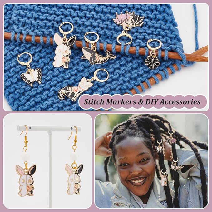 NBEADS 24 Pcs 6 Styles Enamel Crochet Stitch Markers, Removable Leverback Hoop Locking for Knitting, Weaving, Sewing, Needleworks, and Jewelry Making