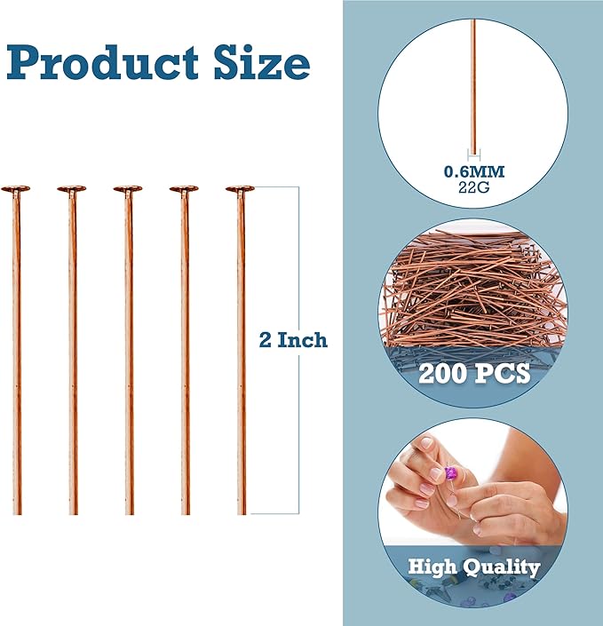 Mandala Crafts 2 Inch Antique Copper Flat Head Pins for Jewelry Making Earring Making Supplies – 200 PCs Jewelry Findings for Making Earring DIY Bracelets Rosary Charms