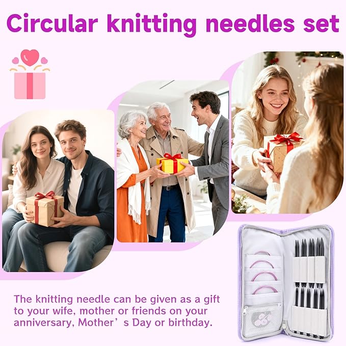 Coopay Interchangeable Knitting Needles, 9 Pairs Knitting Needle Set (3-8mm) with 4 Cables (40/60/80/100cm), Aluminum Cable Needles for Hats, Socks, Scarves, Gloves, Sweaters, Portable Carry Bag