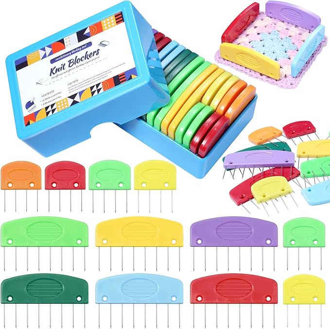 AnoleAir 20 Pcs Knit Blocker Pins Combs, Color Knit Blockers Combs for Blocking, Rainbow Knitting Blockers Pins for Blocking Mats Knitting Pins Kit Knitting Tools, Multi Colors