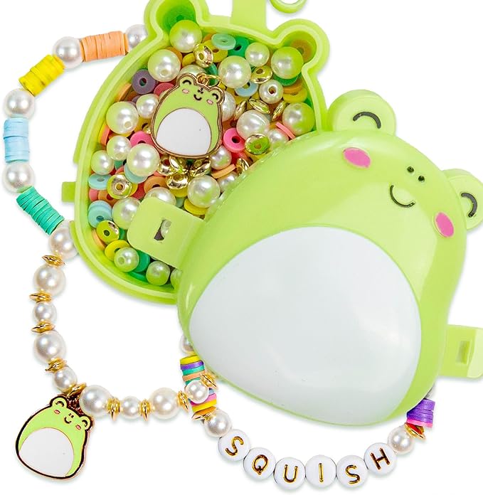Original Squishmallows Wendy The Frog Bracelet Kit, Makes 3 Accessories, Fun Beads and Charms, Bonus Keychain, Friendship Jewelry Making Set, Gifts for Girls, Craft Kits, Arts and Crafts for Kids