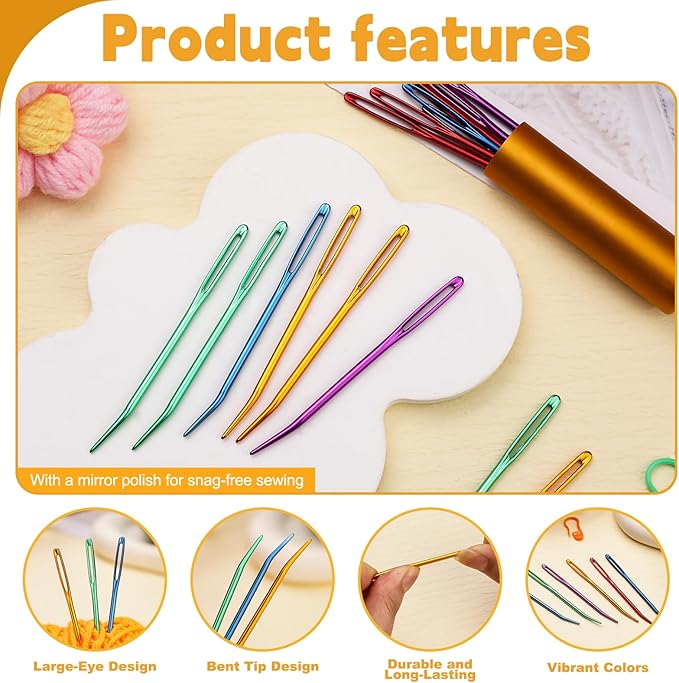 UOOU 10Pcs Yarn Needles, Darning Tapestry Needles, Large Eye Weaving Needle, Yarn Needle for Crocheting with Aluminum Storage Knitting Crochet Accessories