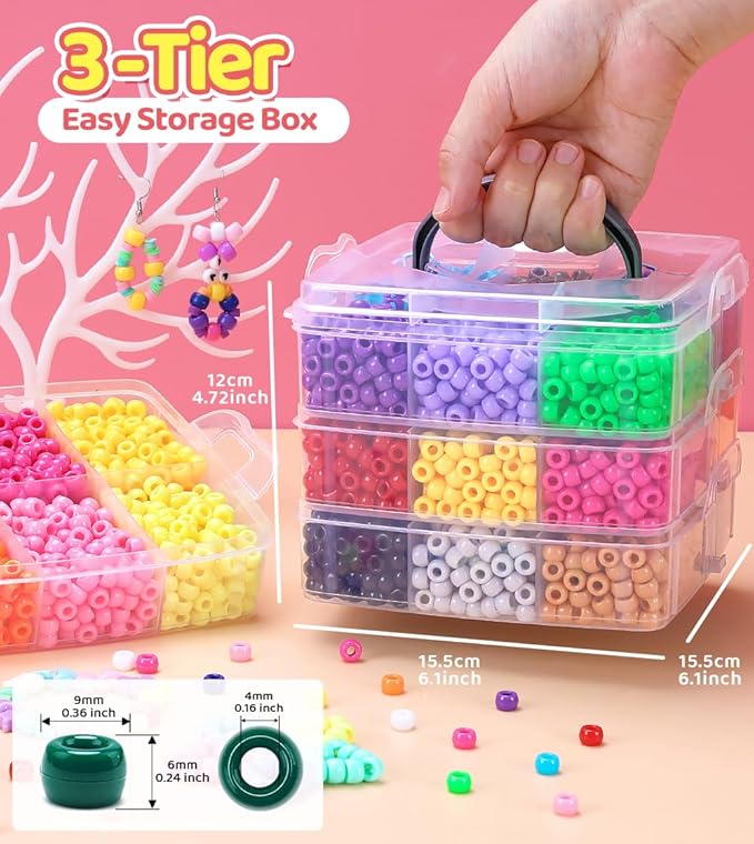 iooleem pony beads (18 colors, 3200pcs), beading kits for bracelet, beads for friendship bracelets & jewelry making, easy storage.