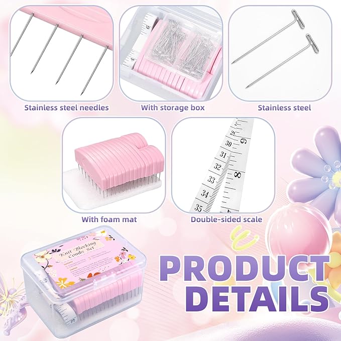 120Pcs Knit Blocking Pins Kit, Blocking Pins for Knitting, Knit Blocking Pins for Blocking Mats, 20 Knit Blockers Pins Kit, Crochet Blocking Pins, Knit Blocking Combs with 100 T-Pins and Storage Box