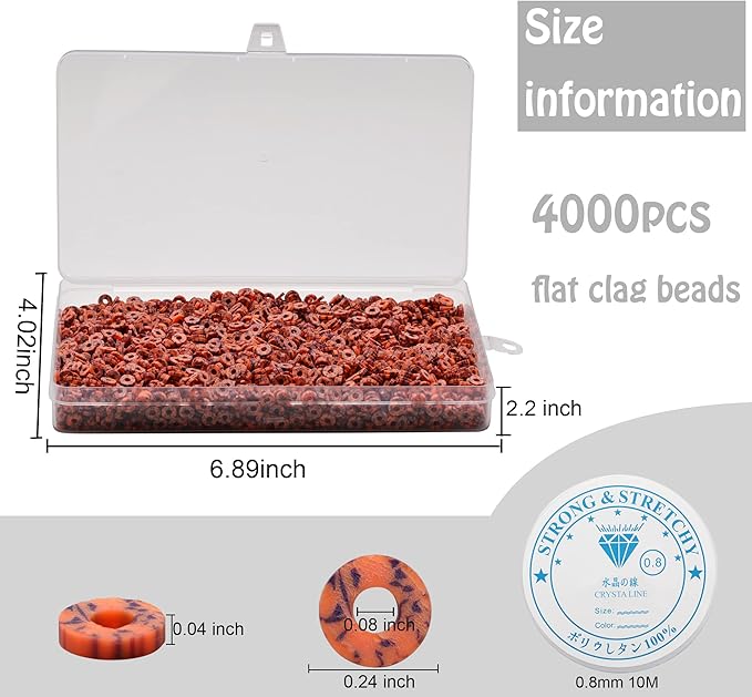 4000 Pcs Clay Beads for Bracelets Making, Polymer Spacer Flat DIY for Jewelry Necklace Earring Making Kit, Preppy Aesthetic Heishi Heshie Thin Disk Beads Assortments Set 4 6 8MM (SK-24, 6MM)