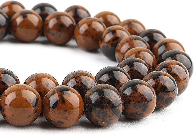 Natural Stone Beads for Jewelry Making - 6mm Gemstone Round Beads for Bracelets(58-60pcs, 6mm, Mahogany Obsidian)
