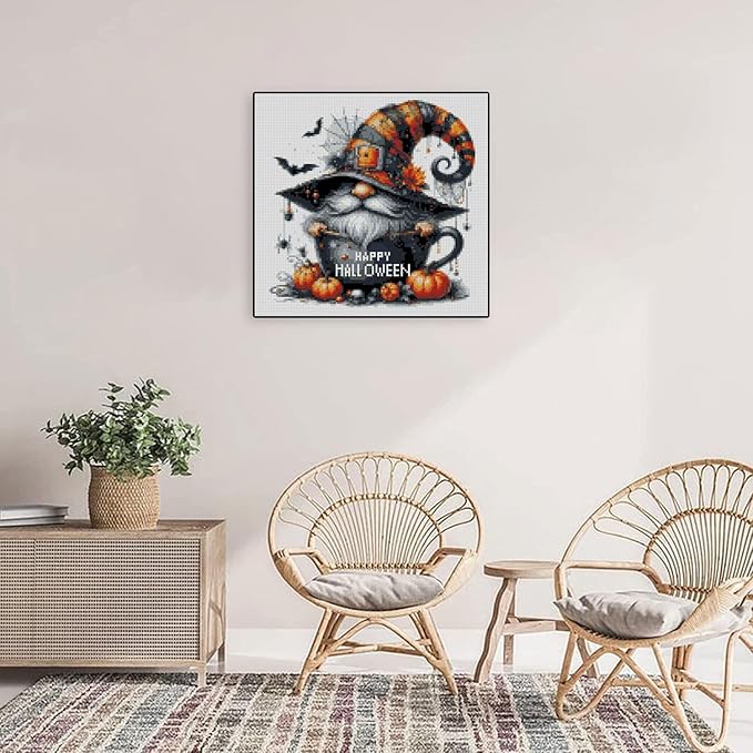halloween gnome stamped cross stitch kits gnome cross stitch patterns,dimensions cross stitch kits embroidery kit arts and crafts for beginners 13.7x13.7 inch