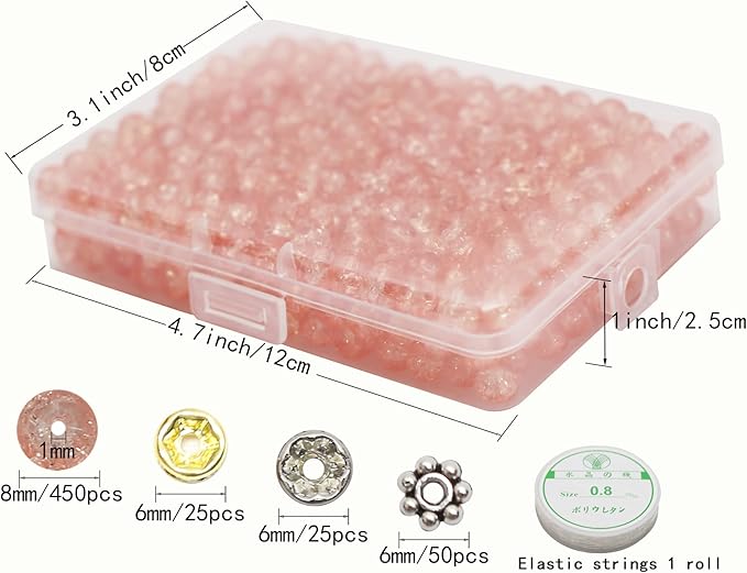 450pcs Peach Crackle Glass Beads Handcrafted Round Lampwork Smooth Loose Beads for Bracelet & DIY Jewelry Making 8mm