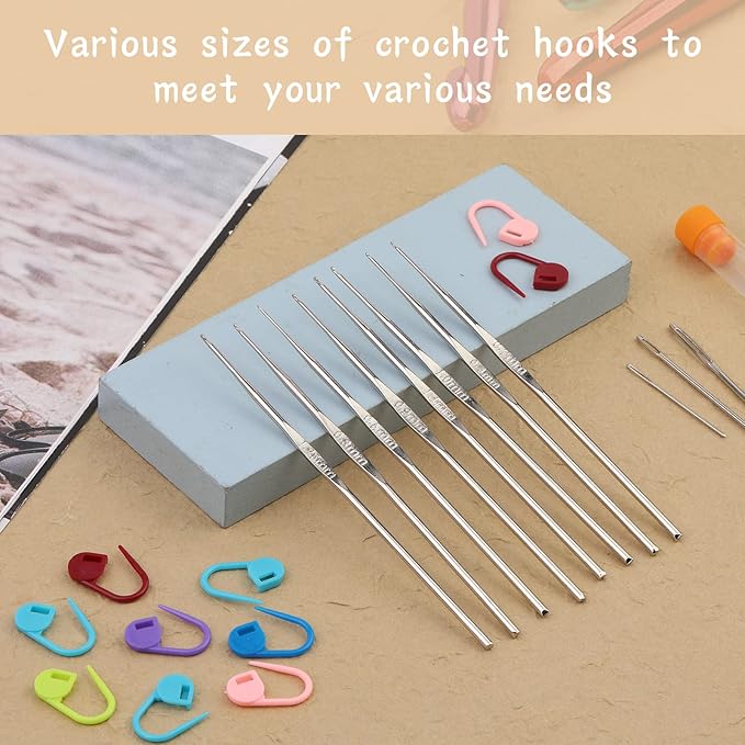 MORFEN 22 Pcs Crochet Hooks Set, Ergonomic Lace Crochet Hook Knitting Needles, Crochet Needles for Crocheting with Big Eye Blunt Needles Stitch Markers for Beginners