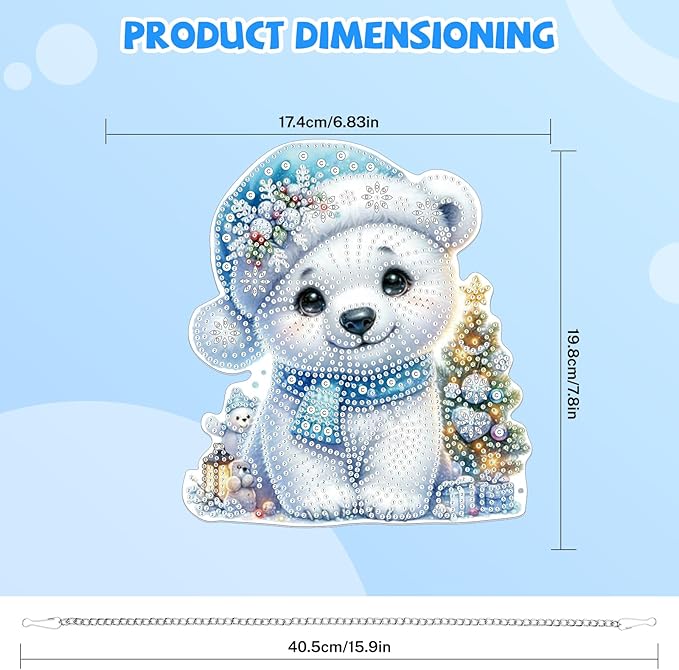 Bowetile Christmas Diamond Art Hanging Kits for Adults, 5D Special Shape Diamond Painting Kits Polar Bear, Crystal Gem Painting Arts and Crafts for Christmas Gifts for Home Garden Decor