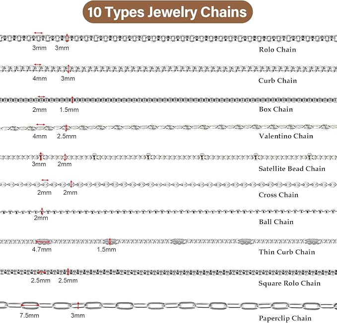 UMAOKANG Stainless Steel Chain for Jewelry Making 78.7 Feet 10 Rolls Stainless Steel Chains Bulk for Necklace Bracelet DIY Jewelry Making Supplies Findings