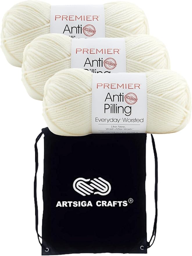 Premier Yarns Everyday Anti-Pilling Solid Aran DN100-68 (3-Skeins - Same Dye Lot) #4 Worsted Weight Acrylic Yarn for Crocheting and Knitting with Project Bag