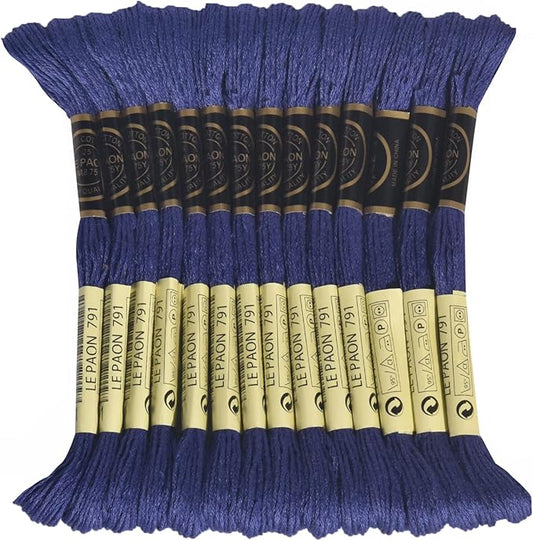 LE PAON Embroidery Floss, 14-Pack Six Strands 100% Long Staple Cotton Embroidery Thread, 8.7-Yard，Color Number：791, Very Dark Cornflower Blue